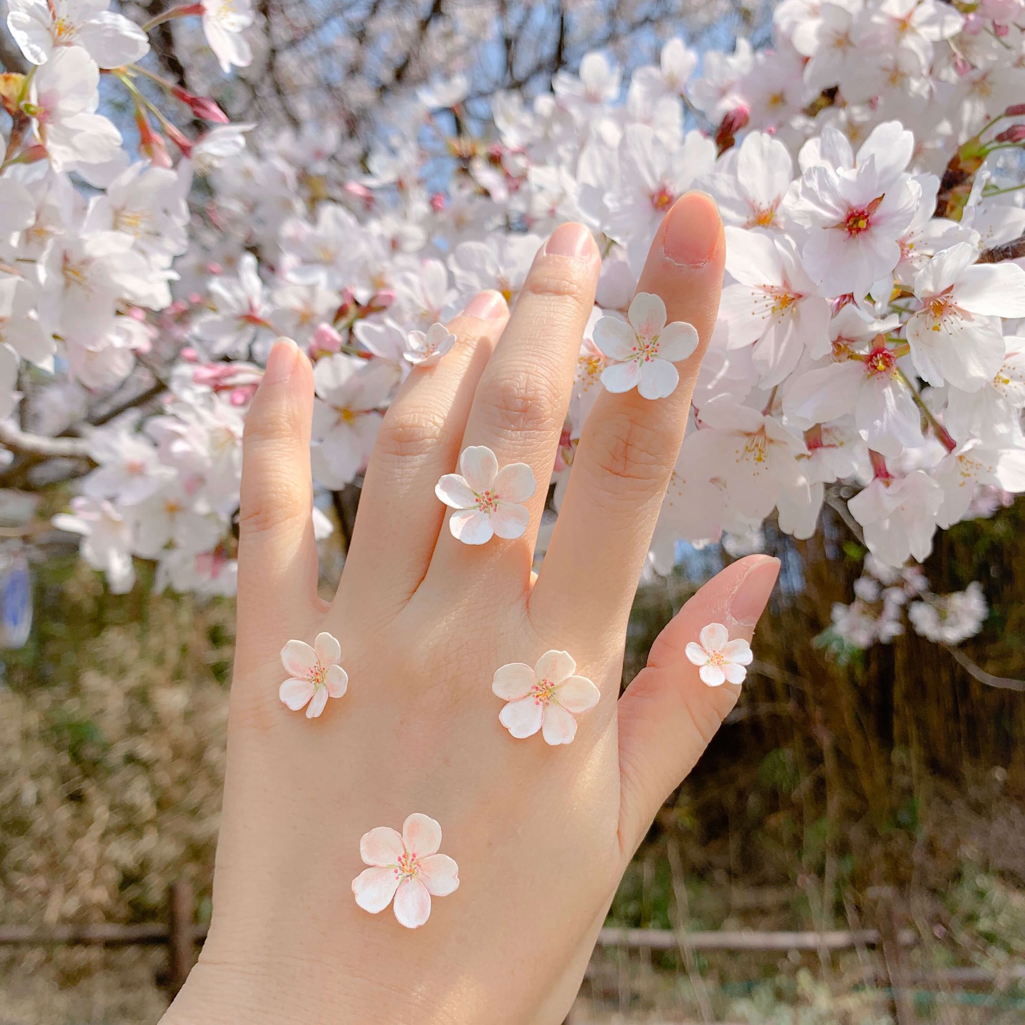 Colored pencil flowers. Blooming tree, soft colors.