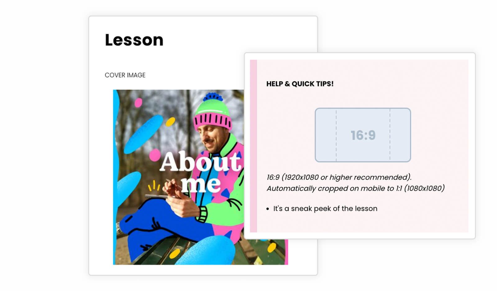 Preview of the Help and Quick Tips box for the Lesson Cover Image.